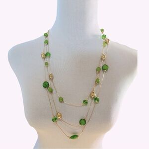 Nicole Miller Green Multi-Strand Beaded Necklace and Earring Set, NWT